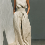 Aurora | Set consisting of a sleeveless beige top and wide-leg pants