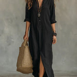 Celine™ | Black Maxi Dress with Buttons