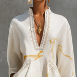 Aliénor | Ivory Crochet Lace V-Neck Mini Dress with Gold Details