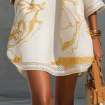 Aliénor | Ivory Crochet Lace V-Neck Mini Dress with Gold Details