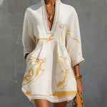 Aliénor | Ivory Crochet Lace V-Neck Mini Dress with Gold Details