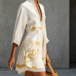 Aliénor | Ivory Crochet Lace V-Neck Mini Dress with Gold Details