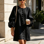 Aurora | Floral-Cuff Button Mini Dress