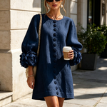 Aurora | Floral-Cuff Button Mini Dress