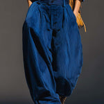 Blue Corduroy Hooded Top & Wide-leg Pants Set