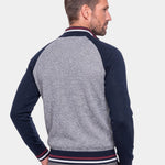 Zipper Color Block Standing Collar Cardigan Sweater - Cross & Crown