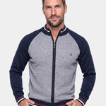 Zipper Color Block Standing Collar Cardigan Sweater - Cross & Crown