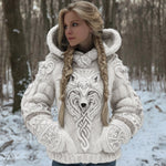 Baumwollmix-Kapuzenstrickjacke mit keltischem Wolfsmotiv
