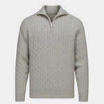 Premium Cable-Knit Zip Neck Sweater - Cross & Crown