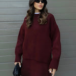 Baumwollpullover-Kleid in einfarbigem Burgunder-Design