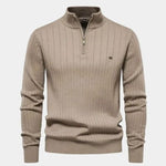 Cotton Knit Vertical Stripes Quarter-Zip Sweater - Cross & Crown