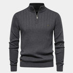 Cotton Knit Vertical Stripes Quarter-Zip Sweater - Cross & Crown