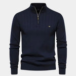 Cotton Knit Vertical Stripes Quarter-Zip Sweater - Cross & Crown
