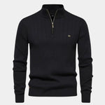 Cotton Knit Vertical Stripes Quarter-Zip Sweater - Cross & Crown