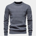 Cotton Knitted Stripped Crew Neck Pullover Sweater - Cross & Crown