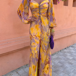 Greta | Long Floral Dress with a Deep Neckline