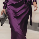 Clara | Deep Plum Satin Wrap Midi Dress