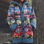 Baumwoll-Kapuzenstrickjacke mit Regenbogen-Verlauf und floralem Ombré-Design