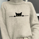 Baumwollpullover mit schauender schwarzer Katze