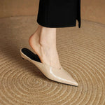 Lema Glossy Leather Pointed-Toe Mules