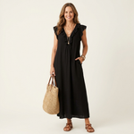 Josette | Ruffle V-Neck Linen Maxi Dress