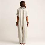 Amarina | Embroidered V-Neck Collar Linen Maxi Dress