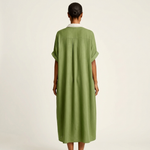 Kamira | Contrast-Collar Button-Front Short-Sleeve Maxi Shirt Dress