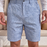 Bleu Horizon Linen Shorts - Cross & Crown