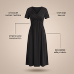 MARABELLE CROSSOVER POCKET MIDI DRESS
