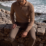 V-Neck Polo Pullover Ribbed - Cross & Crown