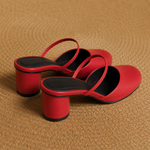 Olara Genuine Leather Round Toe Mule Heels