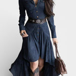 Kélia Retro Midi Dress With Asymmetrical Hem & Flap Pockets