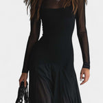 Albéria Long Flowing Black Tulle Patchwork Dress