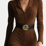 Huguette Midi Split Dress In Synthetic Suede Retro Western Style