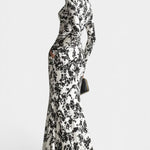 Amada Floral Black And White Wrap Dress With High Collar