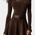Marlyène Dark Brown Suede Mini Dress With High Collar Vintage
