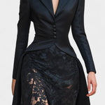 Flavienne Long Satin And Black Lace Blazer Dress