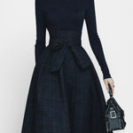 Angelika Ensemble High Neck Midnight Blue And Checkered Skirt