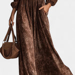 Chocolate Velvet Maxi Dress With V-Neck