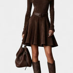 Marlyène Dark Brown Suede Mini Dress With High Collar Vintage