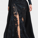 Flavienne Long Satin And Black Lace Blazer Dress