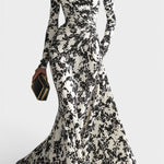 Amada Floral Black And White Wrap Dress With High Collar