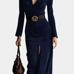 Huguette Midi Split Dress In Synthetic Suede Retro Western Style