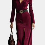 Huguette Midi Split Dress In Synthetic Suede Retro Western Style