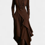 Ébeline Irregular Long Dress With High Neck In Gothic And Bohemian Inspiration