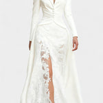 Flavienne Long Satin And Black Lace Blazer Dress