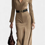 Huguette Midi Split Dress In Synthetic Suede Retro Western Style