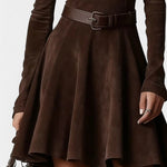 Marlyène Dark Brown Suede Mini Dress With High Collar Vintage