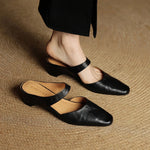 Cavie Genuine Leather Square-Toe Mules