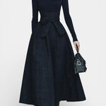 Angelika Ensemble High Neck Midnight Blue And Checkered Skirt